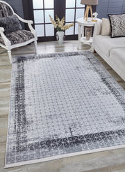 Grey Area Rug – Digital Print Frame Style Rug | Non Slip Carpet, Washable