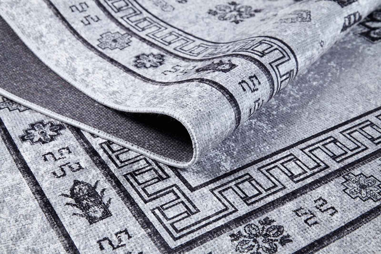 Grey Geometric Area Rug – Digital Print Non Slip Antibacterial Carpet for Kitchen & Living Room