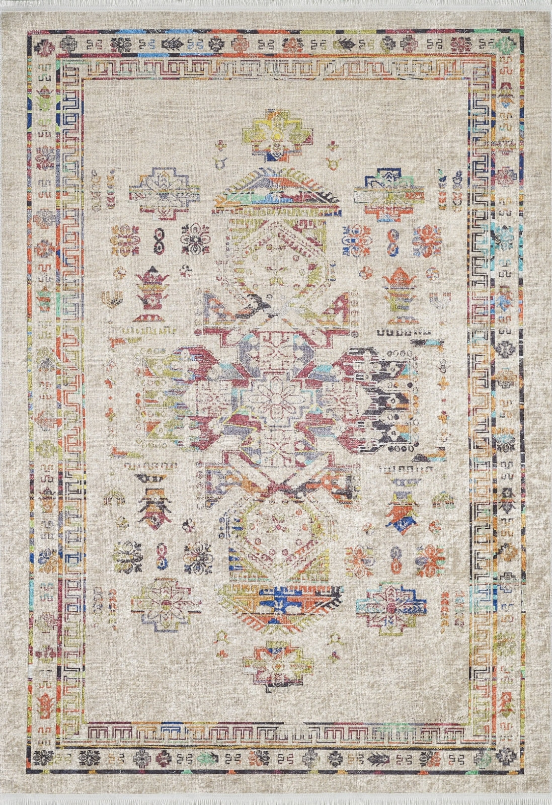 Beige Geometric Area Rug - Digital Print Stylish Non Slip Carpet for Living Room