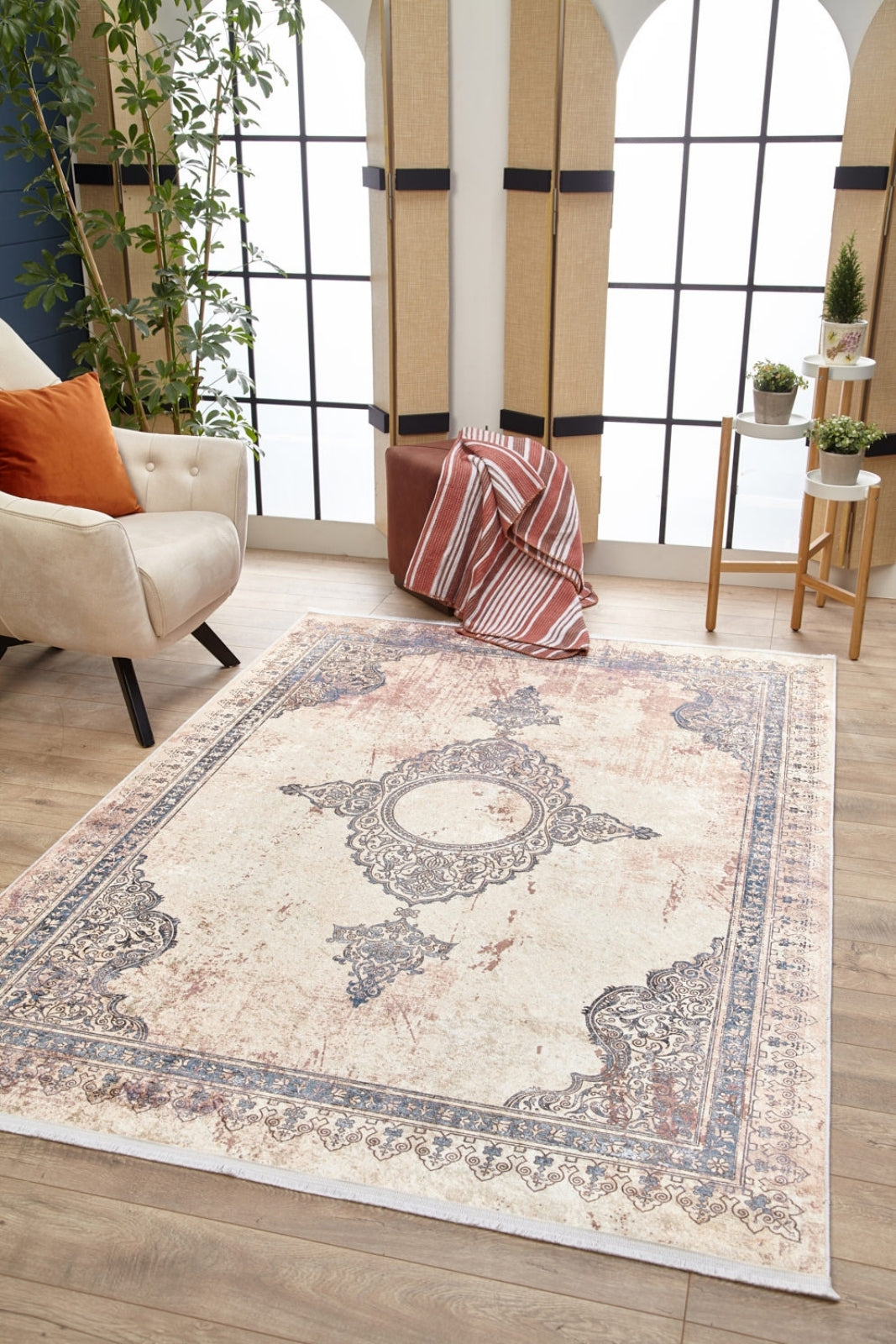 Classic Area Rug – Beige Digital Print Rug With Non Slip Backing & Antibacterial Carpet