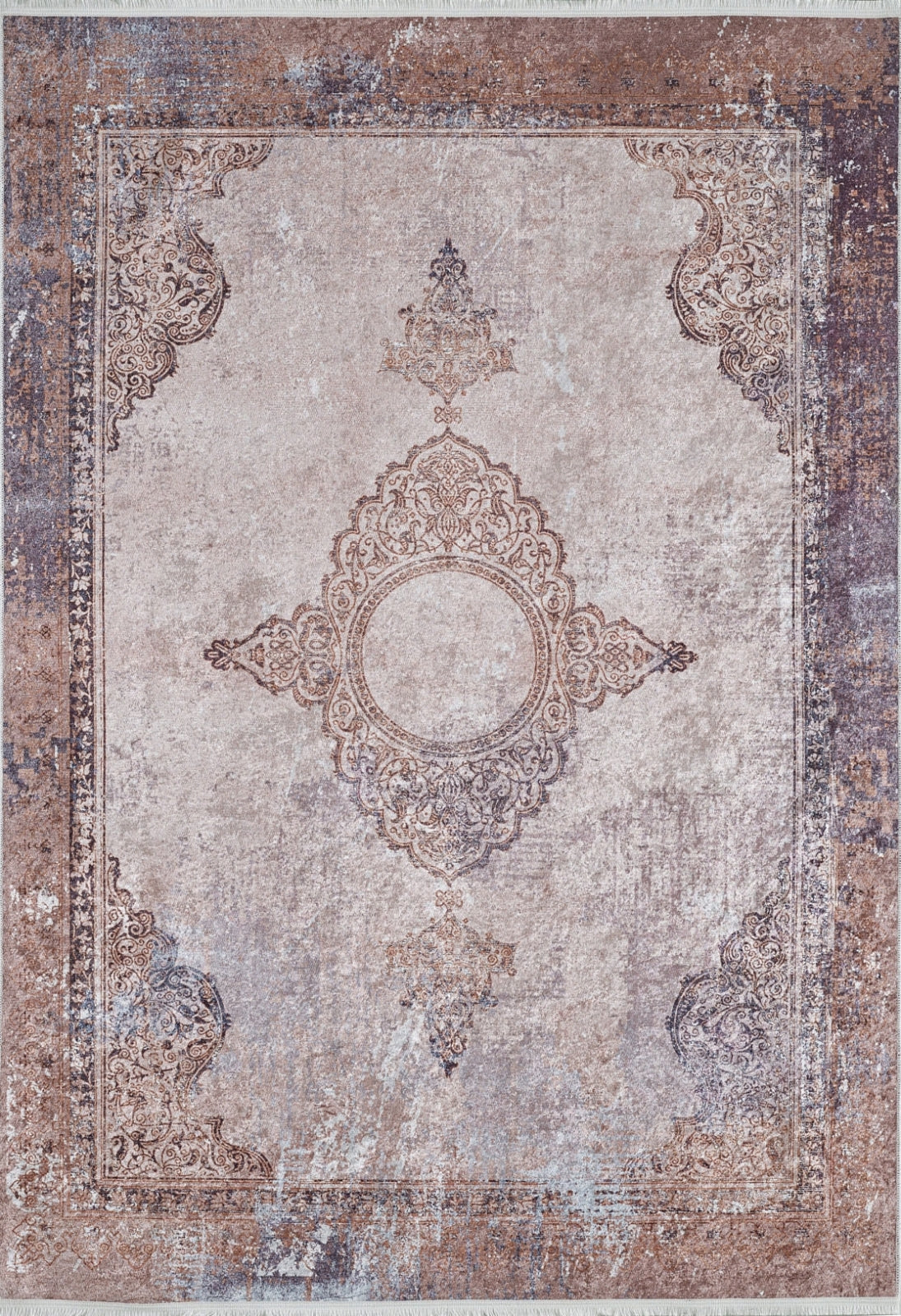 Digital Print Area Rug - Classic Brown Non Slip Antibacterial Carpet for Living Room