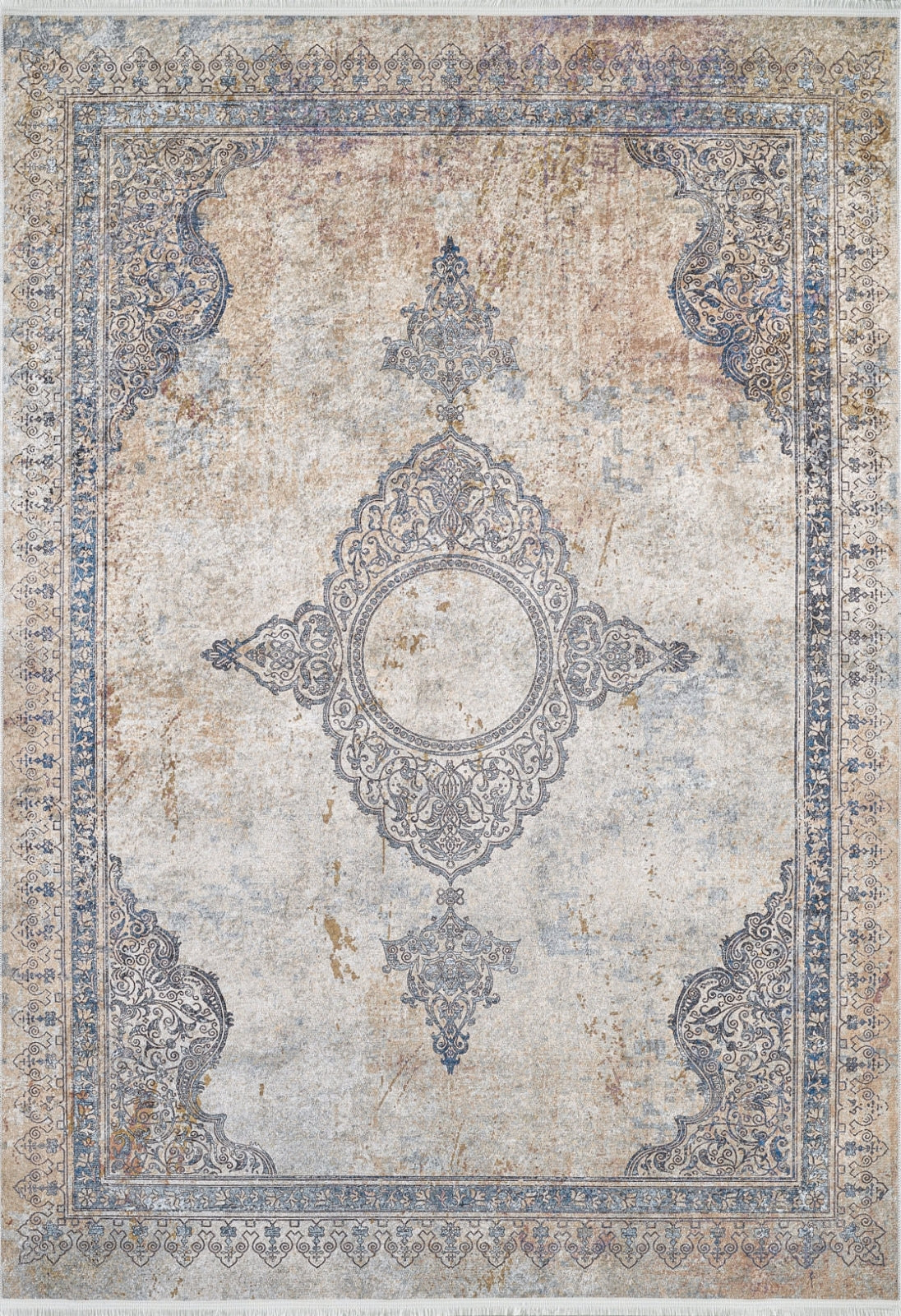 Classic Beige Area Rug – Digital Print Non Slip Carpet for Living Room