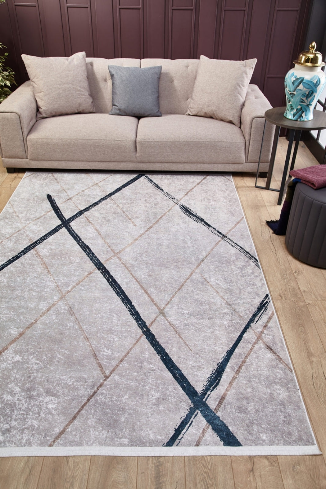 White Striped Area Rug - Digital Print Rug | Non Slip, Antibacterial Carpet