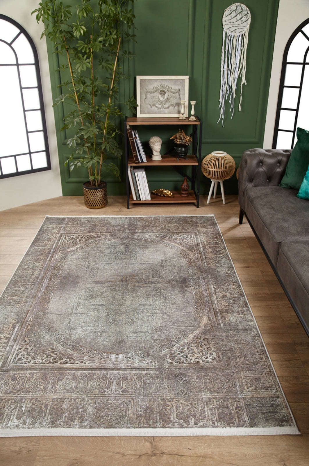 Beige Area Rug – Classic Digital Print Non Slip Rug for Living Room