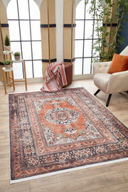 Classic Area Rug – Digital Print Brown Frame Non Slip Antibacterial Carpet