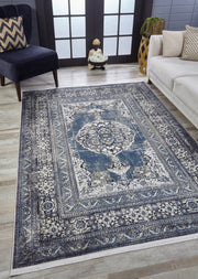 Digital Print Area Rug - Navy Blue Classic Carpet, Non Slip & Antibacterial
