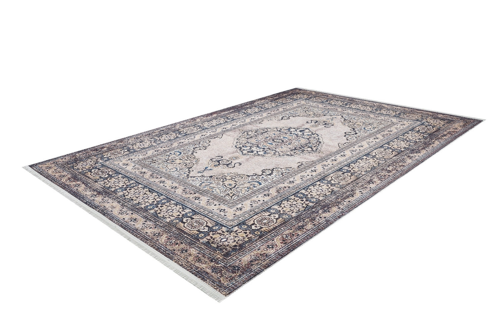 Digital Print Area Rug – Classic Beige Frame Non Slip Carpet for Living Room