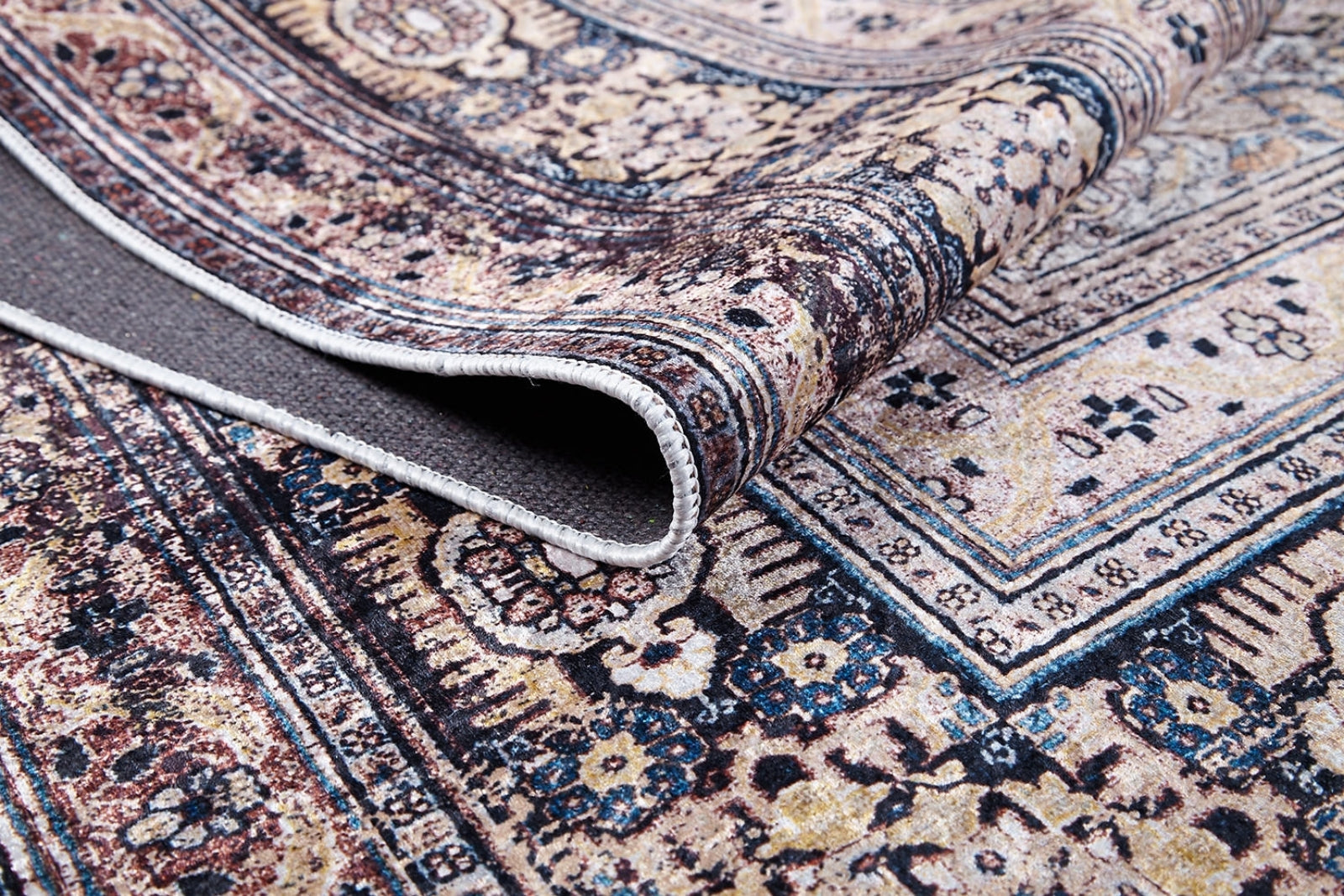 Digital Print Area Rug – Classic Beige Frame Non Slip Carpet for Living Room