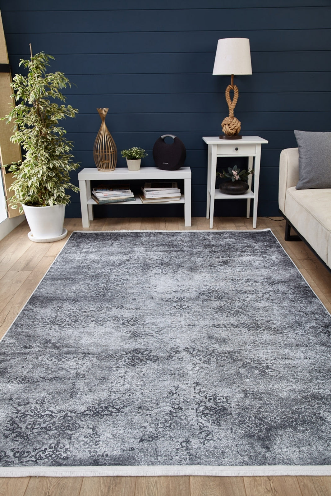Digital Print Area Rug - Anthracite Classic Style Non Slip Carpet for Living Room