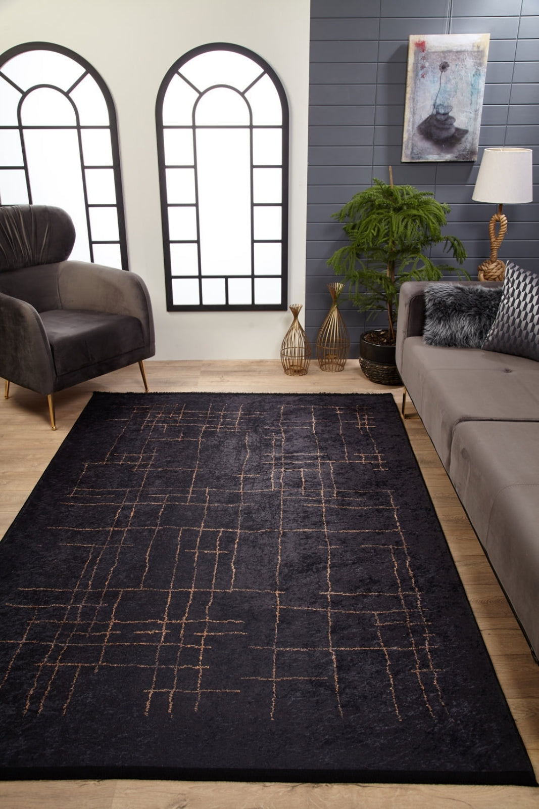 Modern Digital Area Rug – Black Area Rug with Antibacterial, Non Slip Features