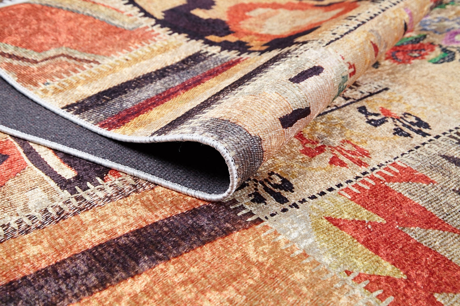 Orange Patchwork Rug - Digital Print Area Rug | Non Slip, Antibacterial Carpet