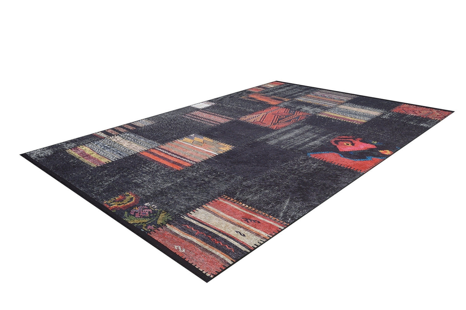 Black Patchwork Area Rug | High Quality Digital Printed Carpet, Anti Allergenic Rug