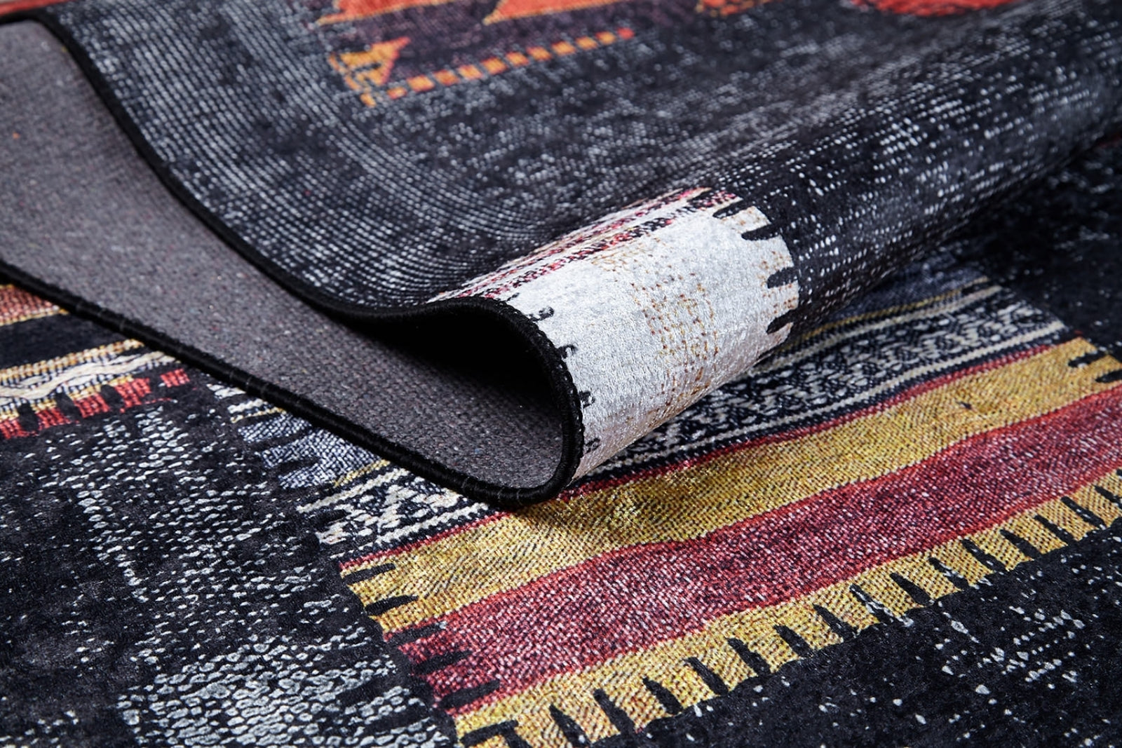 Black Patchwork Area Rug | High Quality Digital Printed Carpet, Anti Allergenic Rug