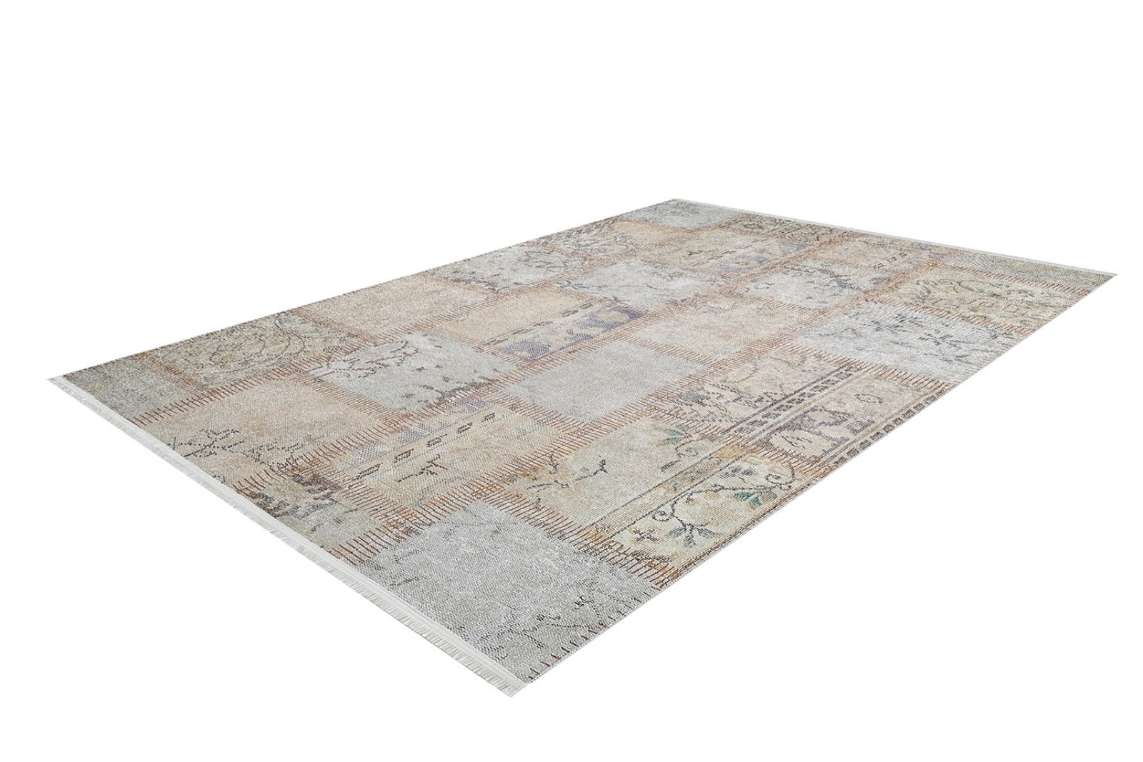 Cream Patchwork Rug - Digital Print Area Carpet Non Slip Antibacterial