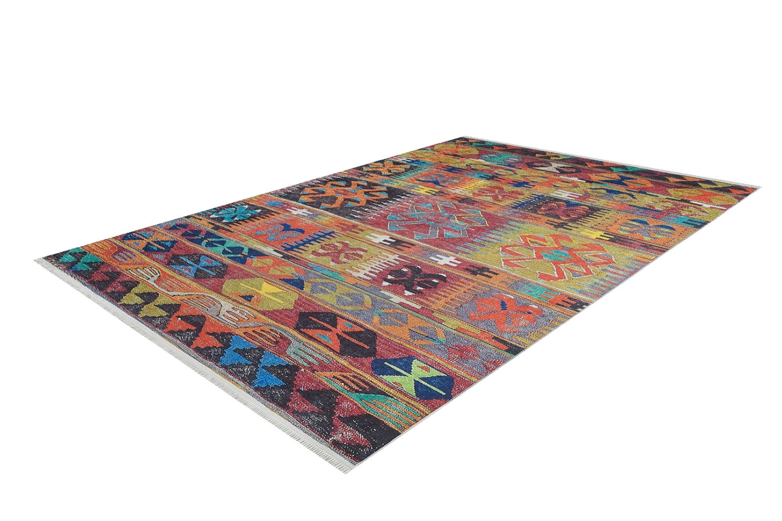 Orange Patchwork Rug - Digital Print Area Carpet, Non Slip & Antibacterial