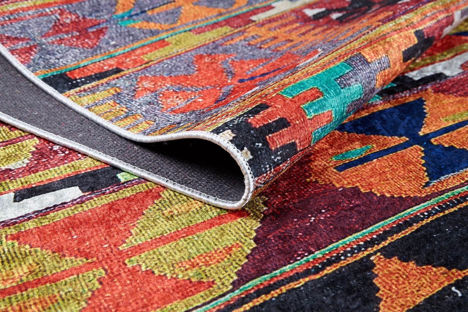 Orange Patchwork Rug - Digital Print Area Carpet, Non Slip & Antibacterial