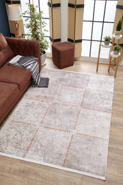 Beige Geometric Area Rug – Digital Print Rug With Non Slip, Antibacterial Design