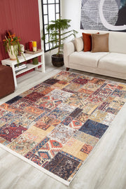 Burgundy Patchwork Rug - Digital Print Area Carpet | Antibacterial Non Slip Floor Covering