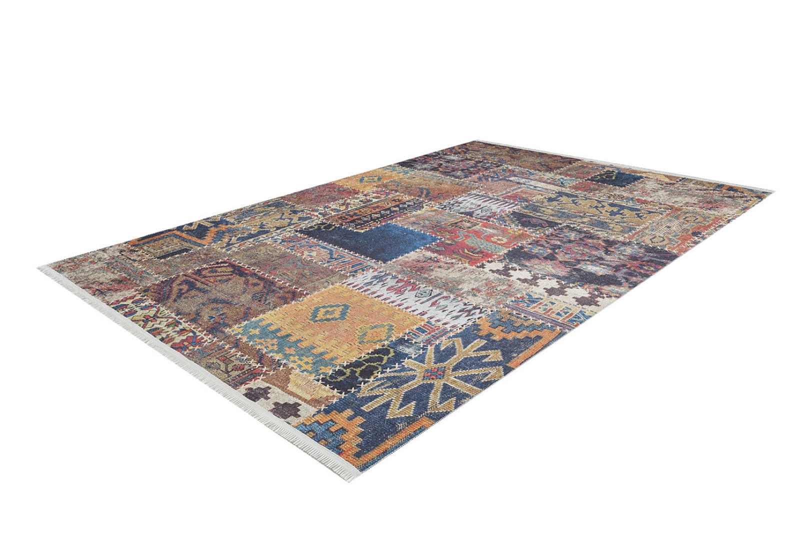 Patchwork Area Rug – Non Slip Brown Digital Print Carpet With Antibacterial Design