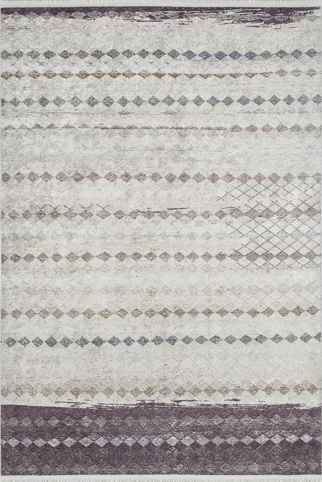 Beige Geometric Area Rug - Digital Print, Non Slip, Antibacterial Carpet for Modern Living Room
