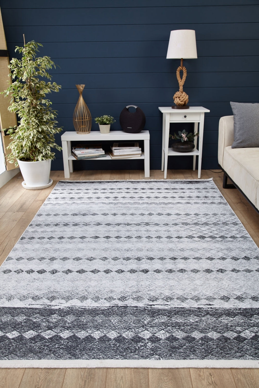 Grey Geometric Area Rug - Digital Print Rug | Non Slip Carpet, Antibacterial & Washable