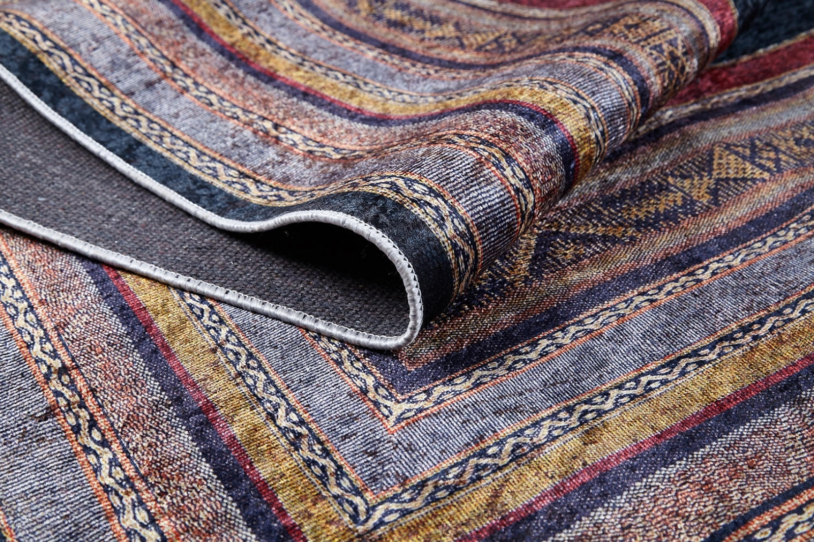 Digital Print Area Rug – Navy Frame Rug | Non Slip, Antibacterial, Washable Carpet