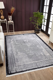 Digital Print Area Rug – Grey Frame Stylish Floor Covering, Non Slip Carpet