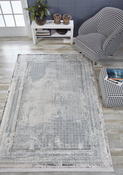 Grey Frame Area Rug | Digital Print Rug With Non Slip Carpet Backing & Antibacterial Surface