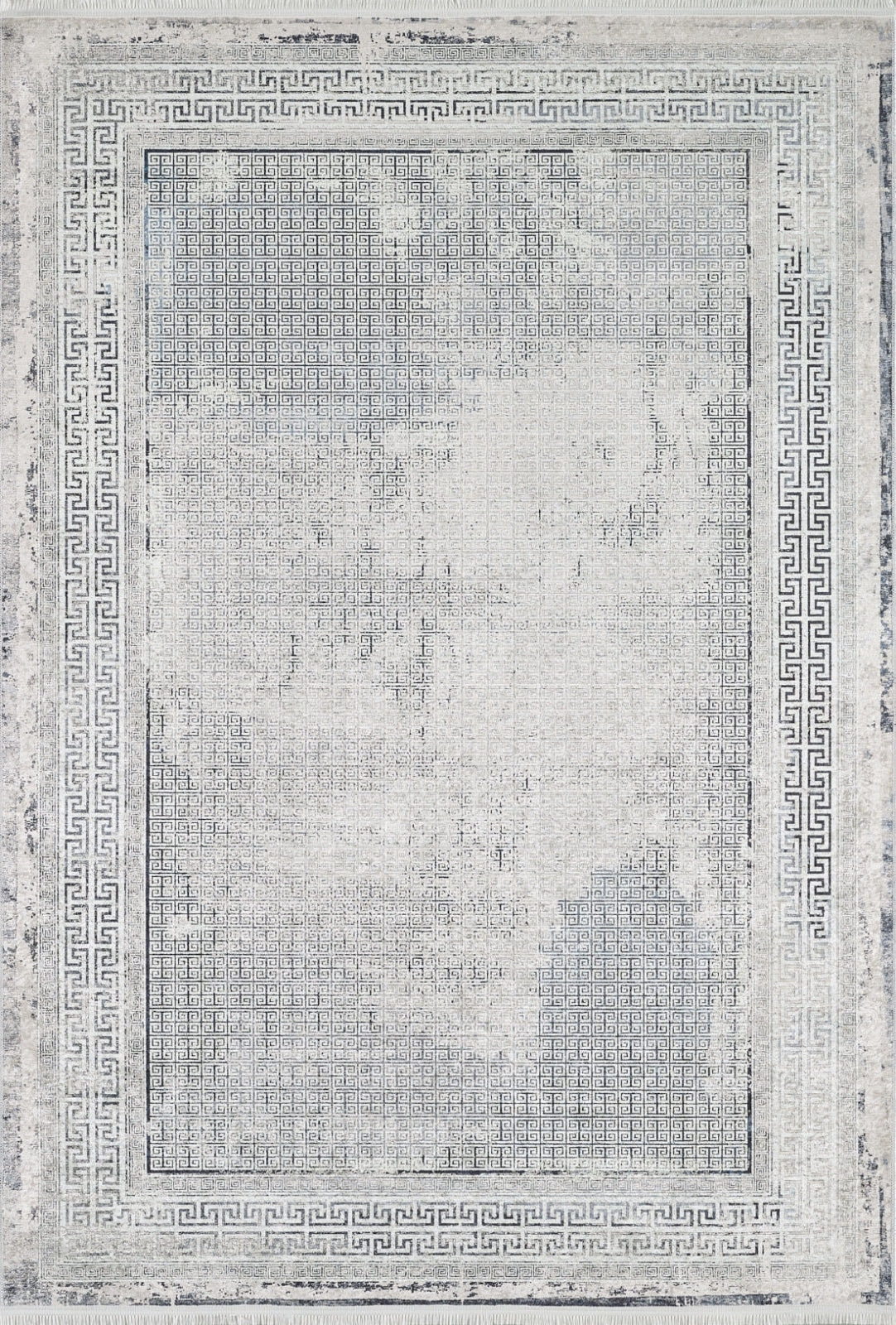 Grey Frame Area Rug | Digital Print Rug With Non Slip Carpet Backing & Antibacterial Surface