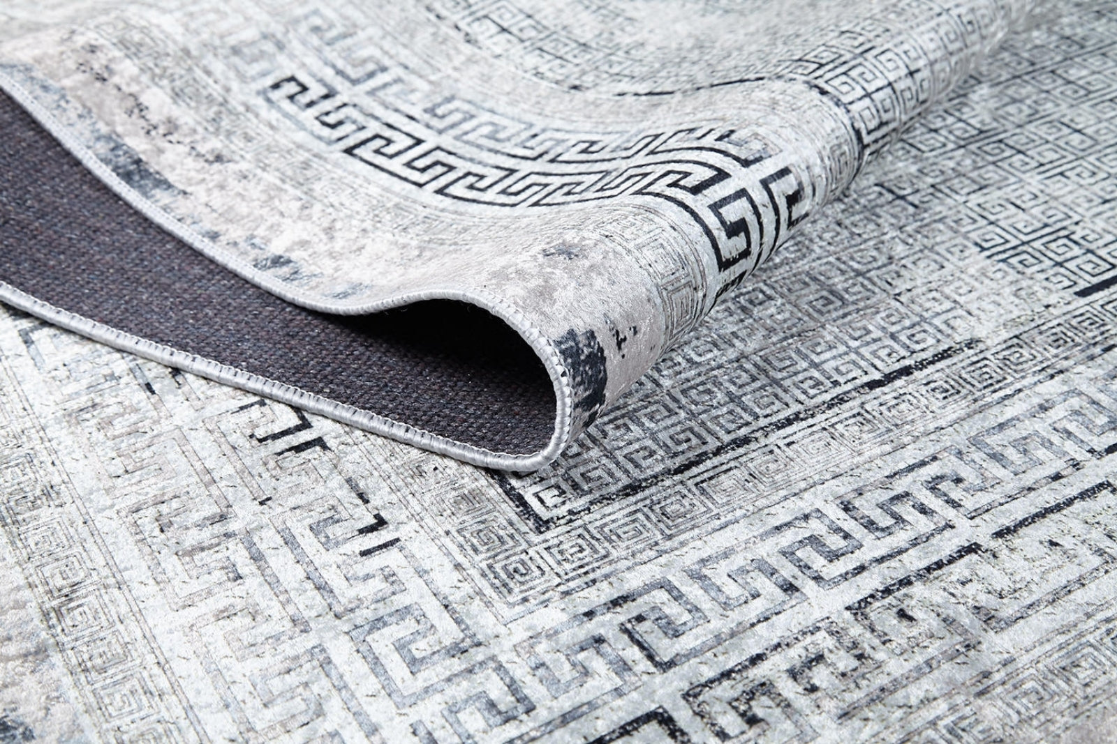 Grey Frame Area Rug | Digital Print Rug With Non Slip Carpet Backing & Antibacterial Surface