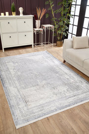 Digital Print Area Rug – Grey Frame Rug, Non Slip Carpet for Living Room