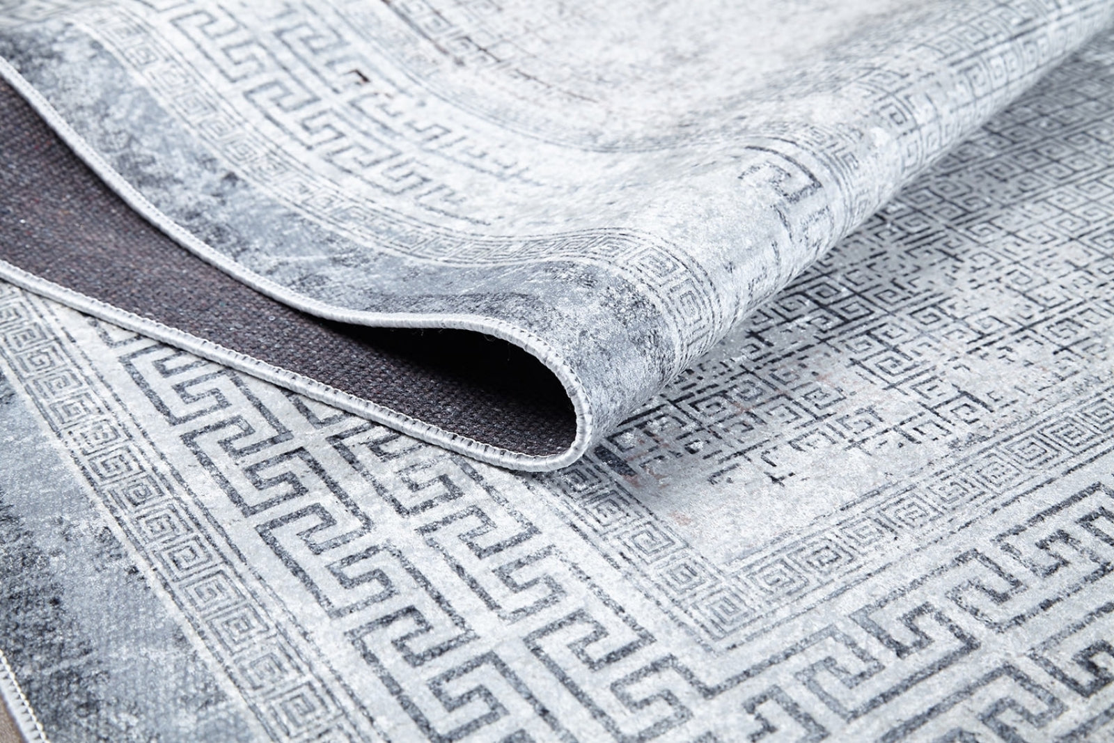 Digital Print Area Rug – Grey Frame Rug, Non Slip Carpet for Living Room