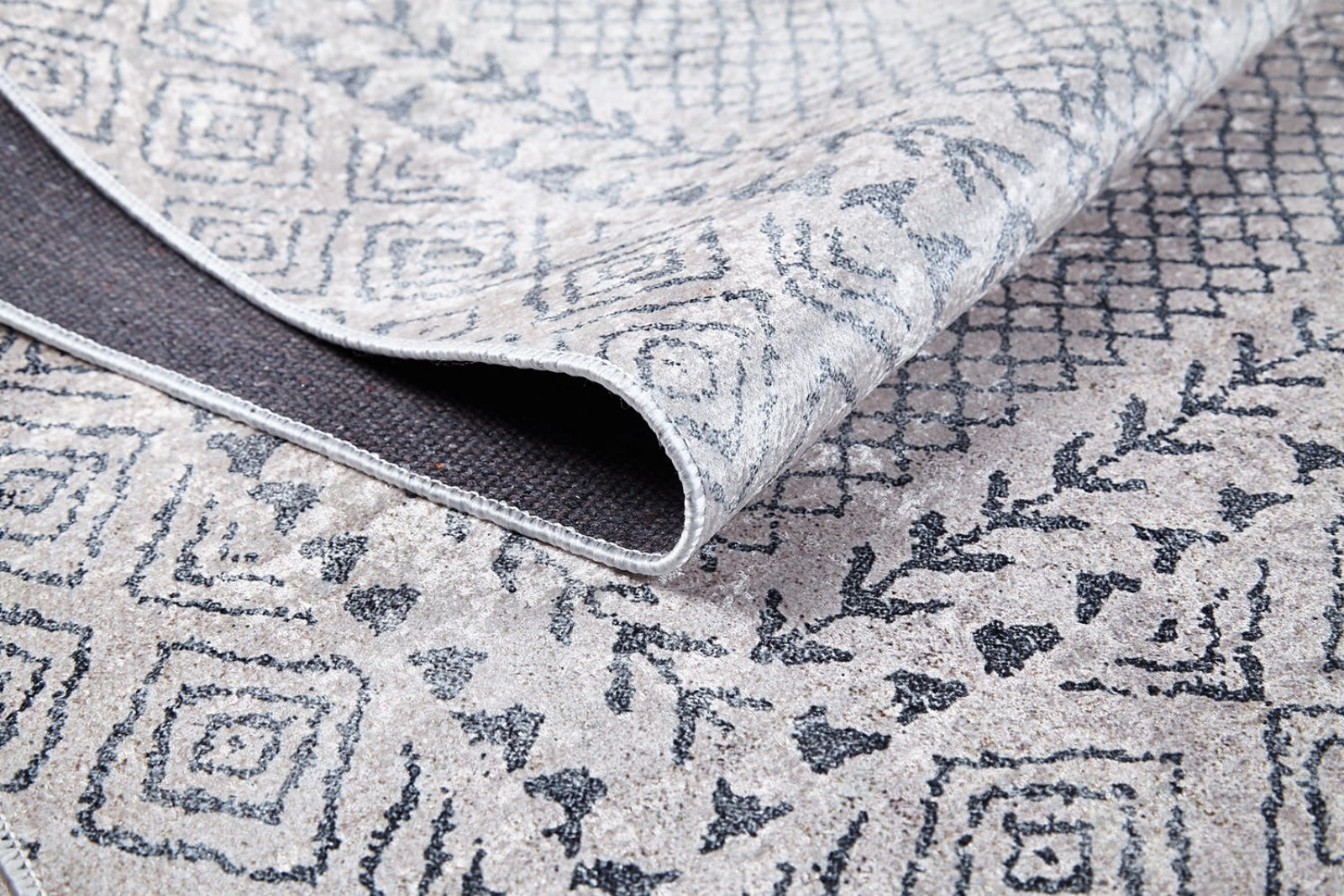 Digital Print Area Rug - Grey Frame Design Stylish Non Slip Carpet for Living Room