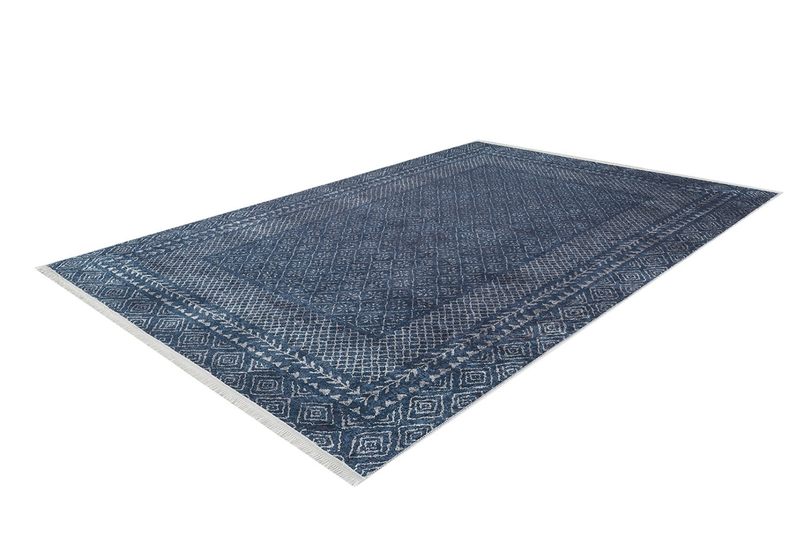 Digital Print Area Rug – Navy Blue Frame Design Carpet | Antibacterial, Non Slip