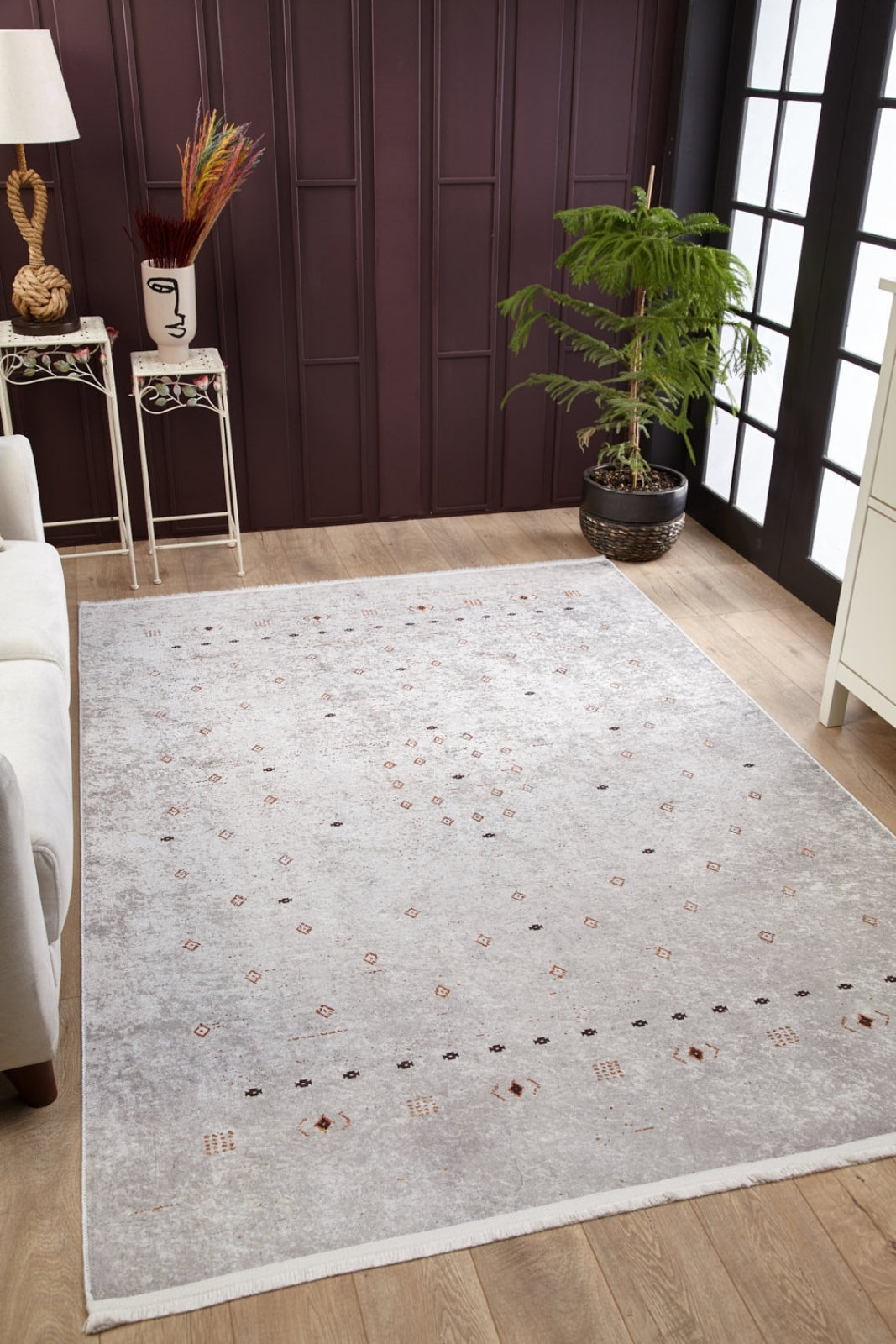 Modern Area Rug – Beige Digital Print Non Slip Carpet for Living Room Use