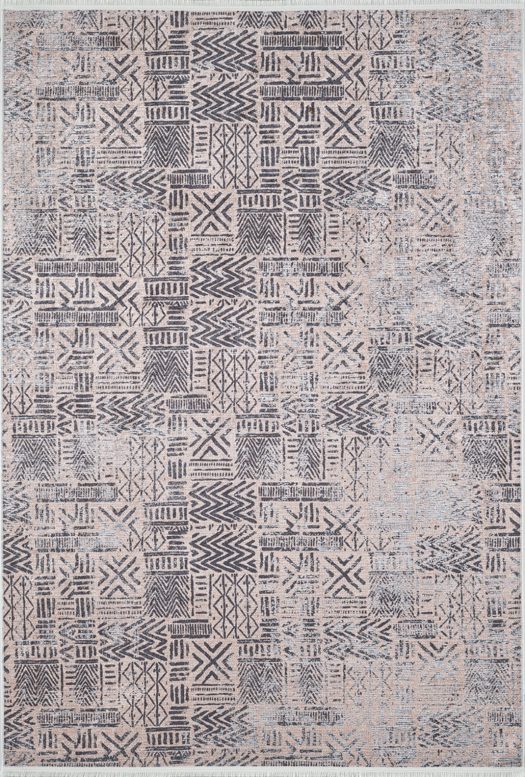 Beige Geometric Area Rug - Digital Print, Non Slip, Washable Carpet for Living Room