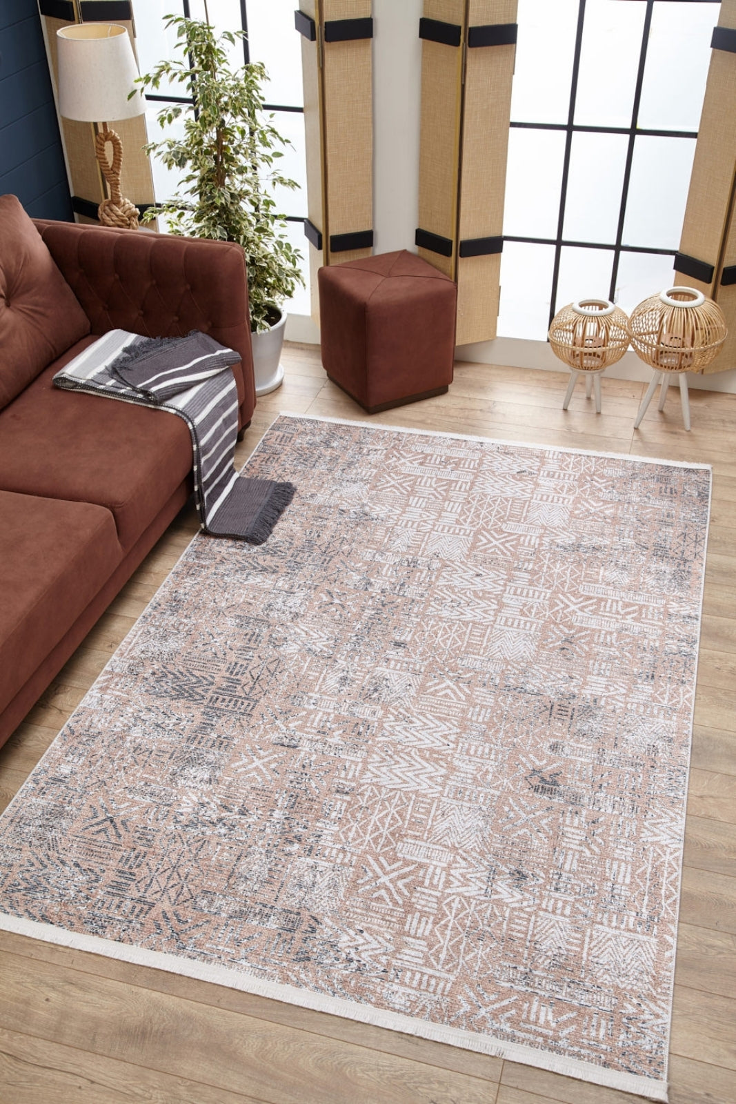 Modern Digital Area Rug – Beige Non Slip Antibacterial Carpet for Living Room