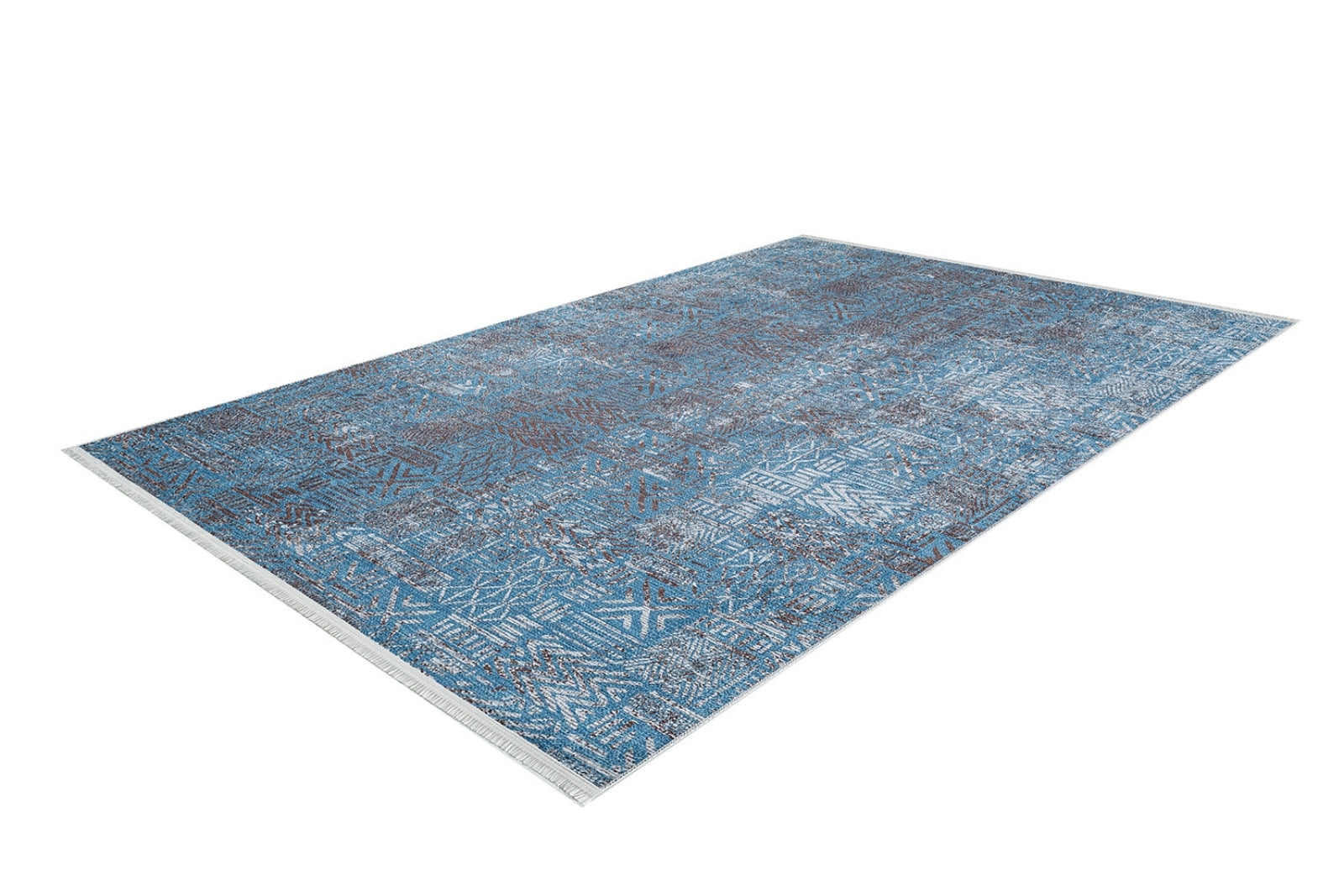 Blue Geometric Area Rug - Digital Print Non Slip Washable Carpet for Living Room
