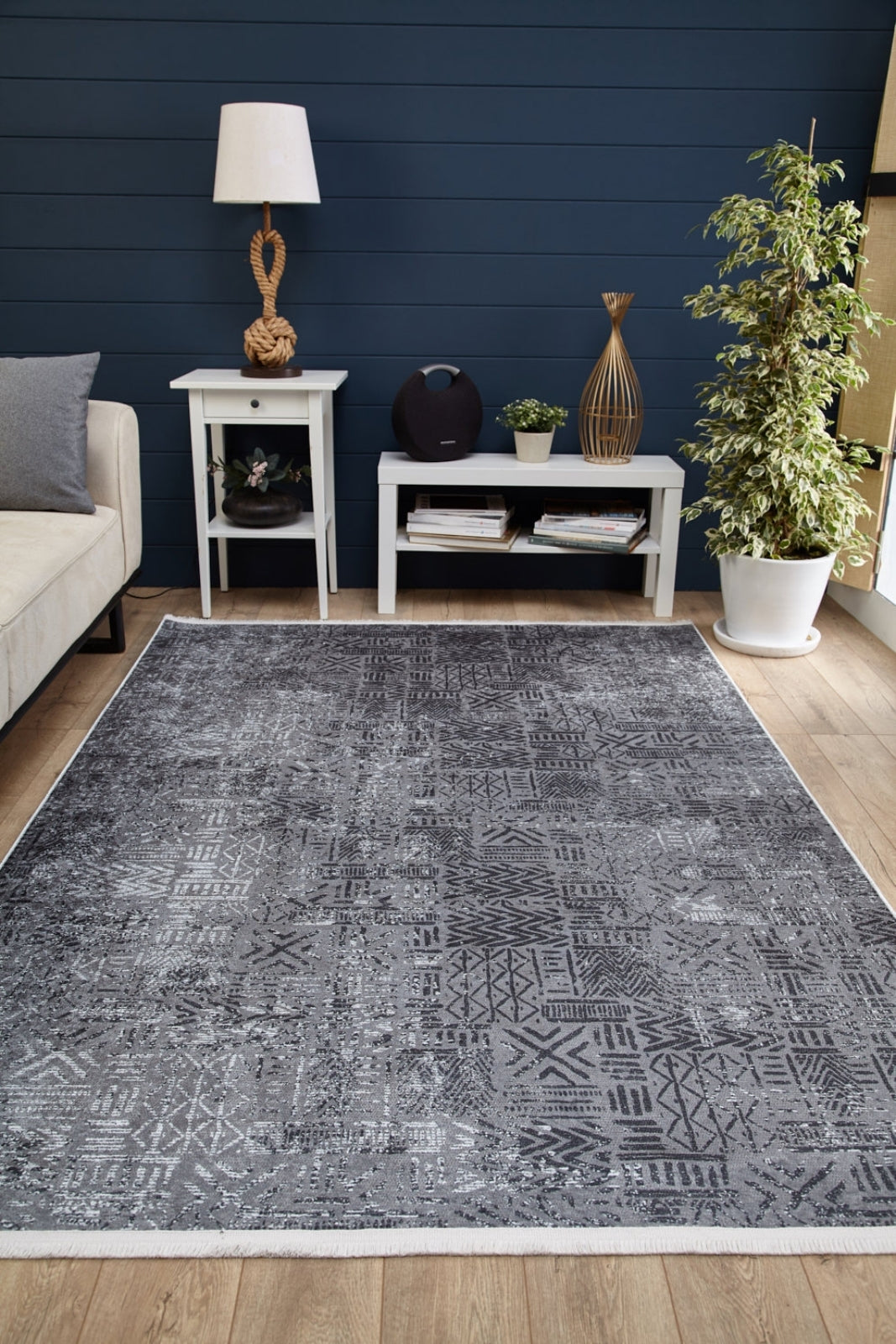 Modern Area Rug – Anthracite Digital Print Non Slip Washable Floor Mat