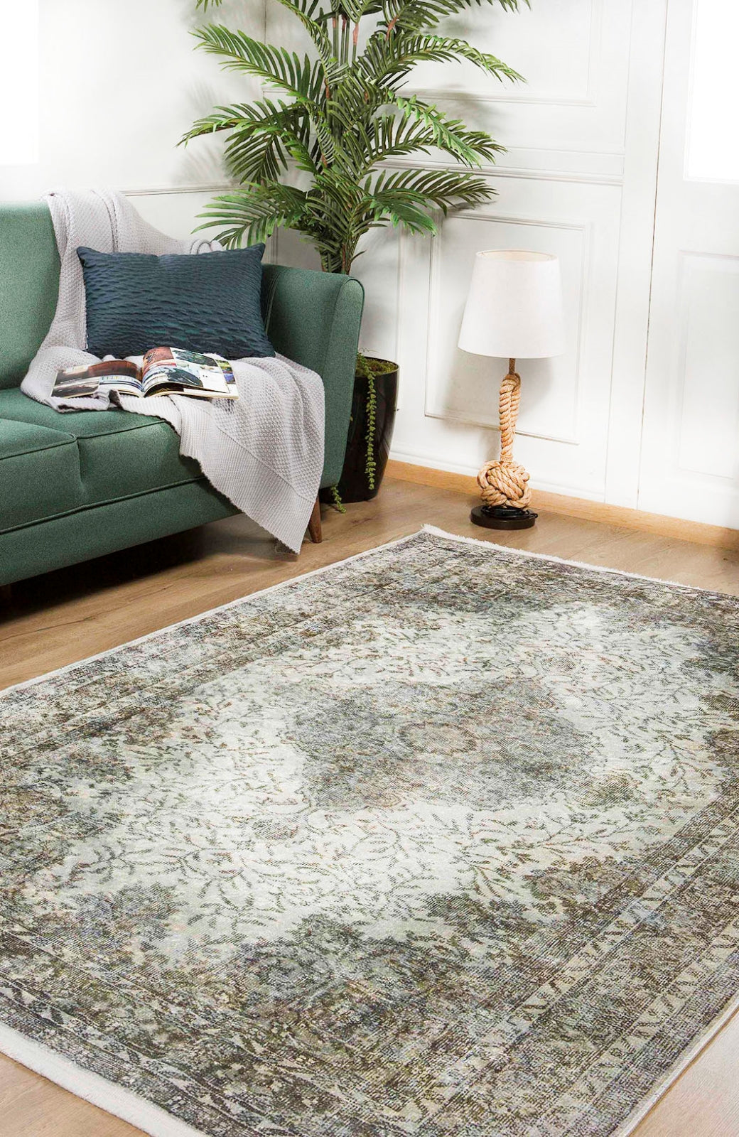 Digital Print Area Rug - Classic Green Non Slip Washable Carpet for Living Room