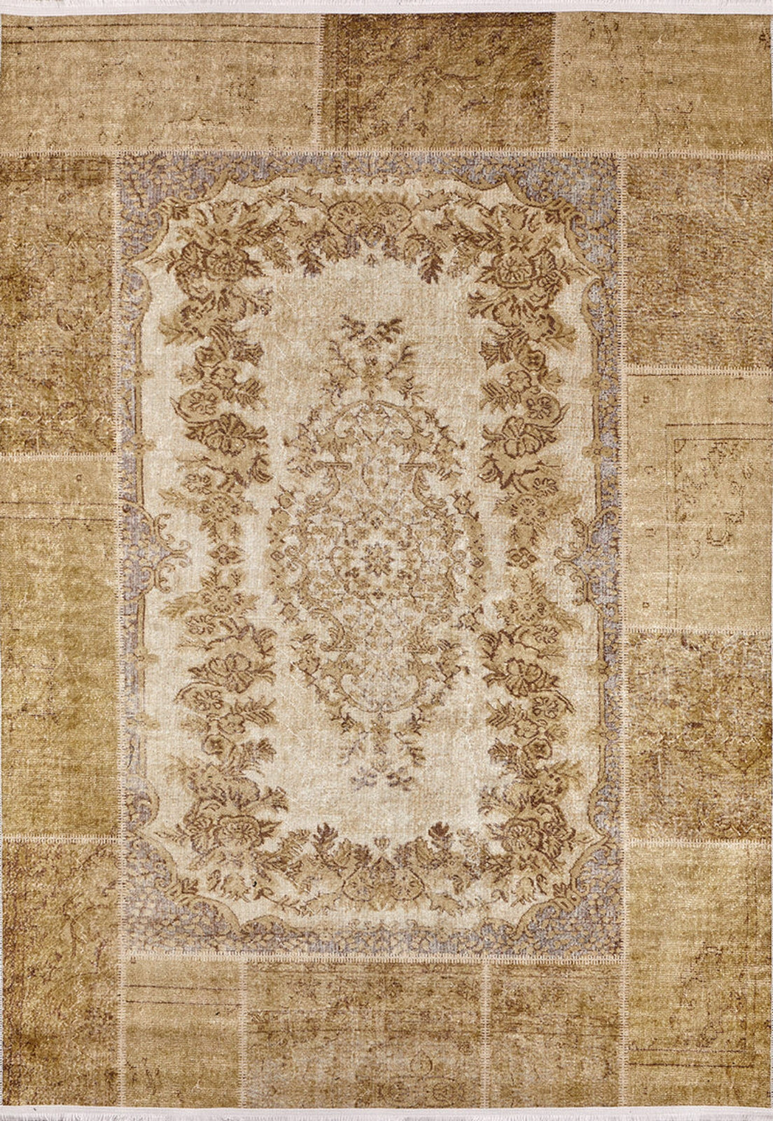 Gold Patchwork Rug – Digital Print Area Rug | Non Slip, Antibacterial Carpet