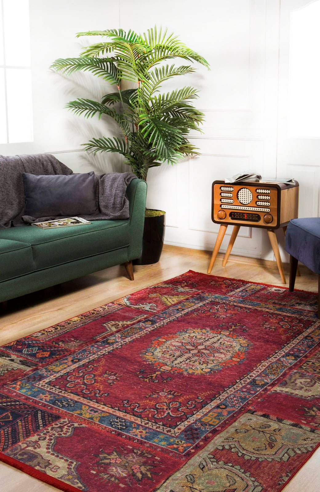 Red Patchwork Area Rug – Digital Print Rug | Antibacterial, Non Slip Carpet