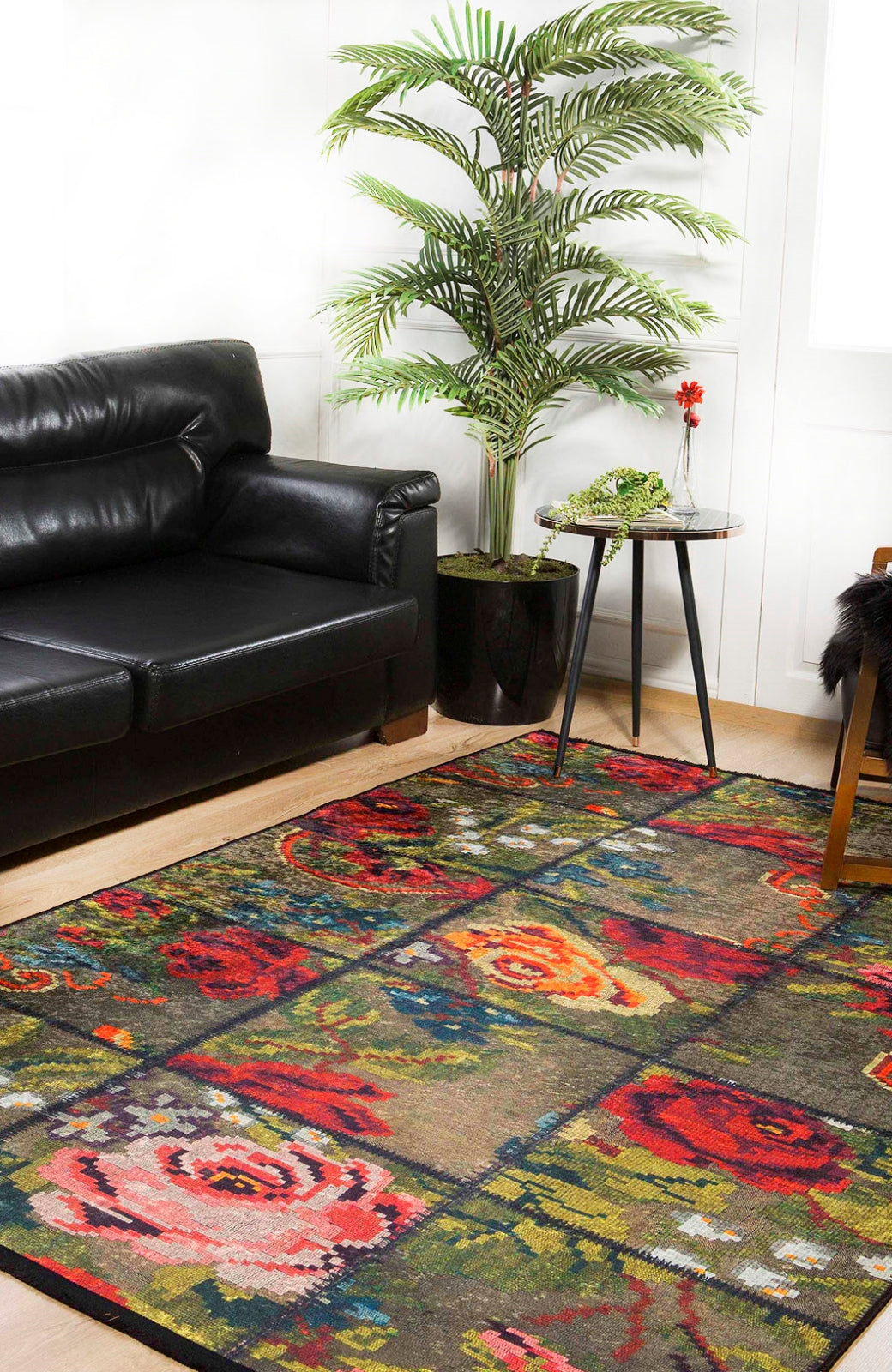 Green Patchwork Area Rug - Digital Print, Non Slip, Antibacterial Carpet for Living Room