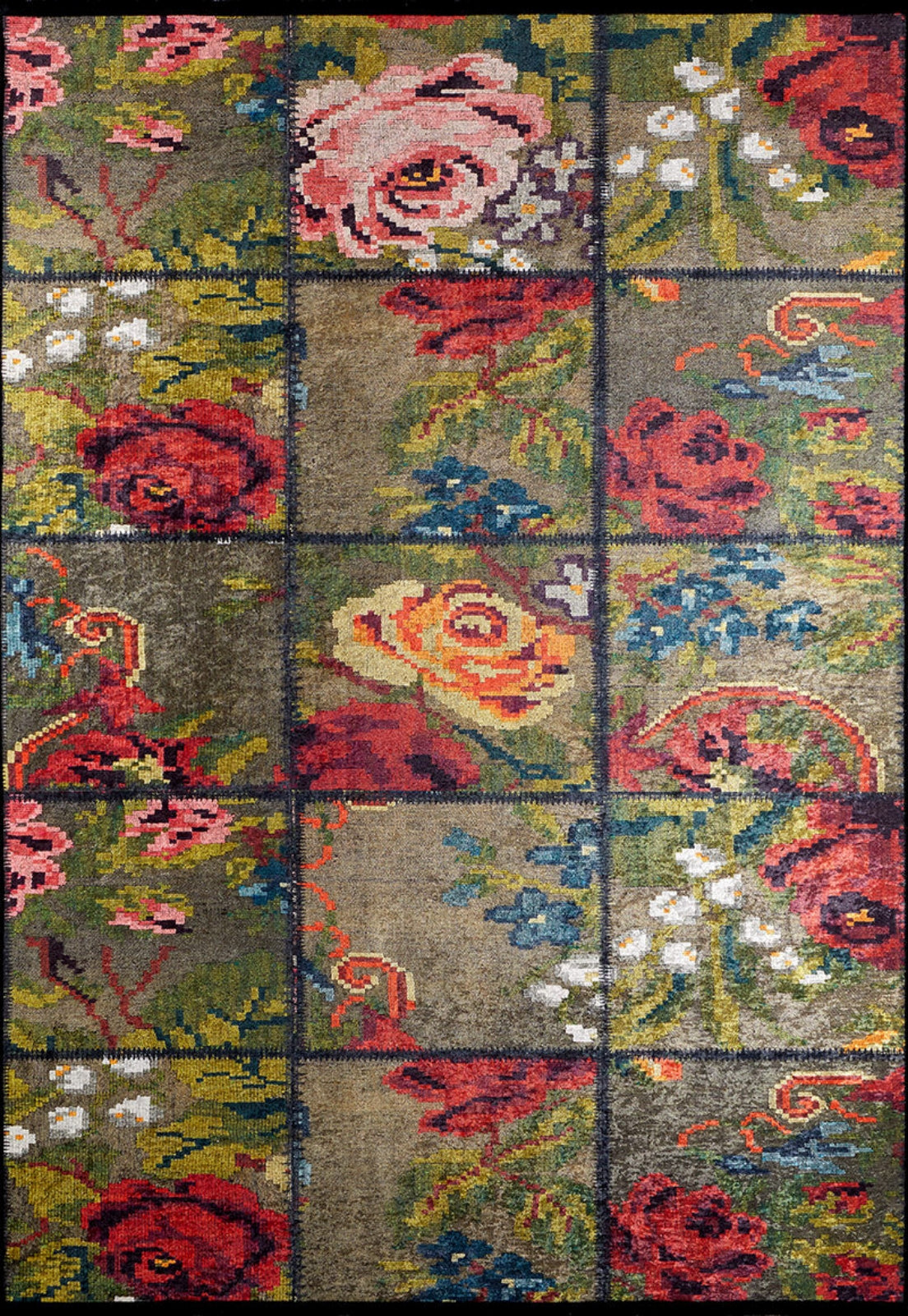 Green Patchwork Area Rug - Digital Print, Non Slip, Antibacterial Carpet for Living Room