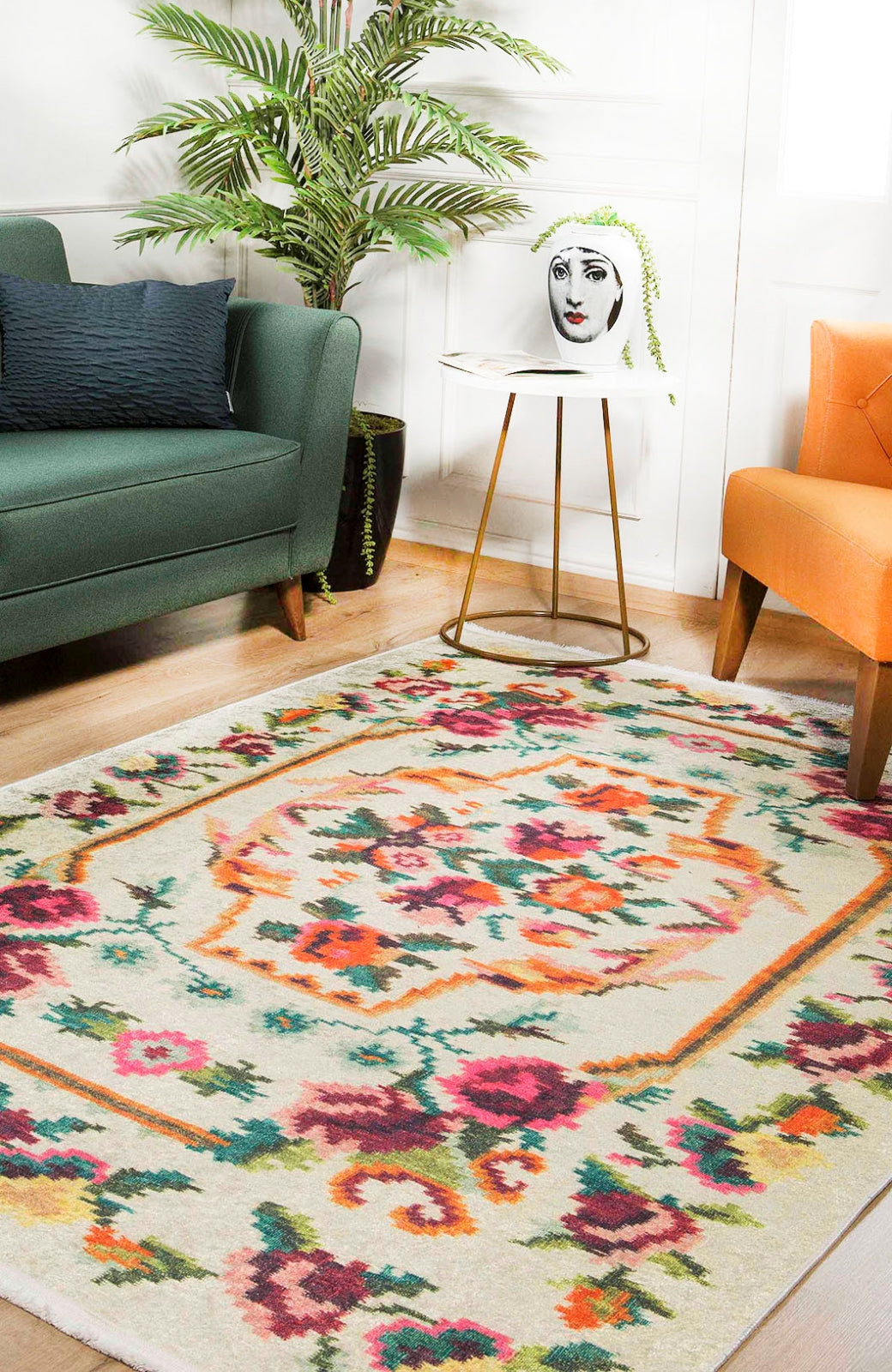 Beige Floral Area Rug – Digital Print Rug With Non Slip Carpet Backing