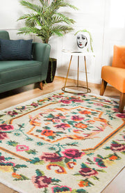 Beige Floral Area Rug – Digital Print Rug With Non Slip Carpet Backing