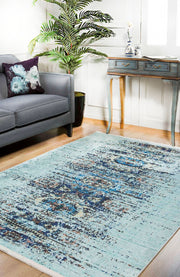Vintage Area Rug - Saratov Blue Digital Print Non Slip Washable Carpet