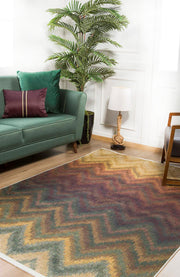 Yellow Zigzag Area Rug - Digital Print, Non Slip, Antibacterial Carpet for Modern Living Room