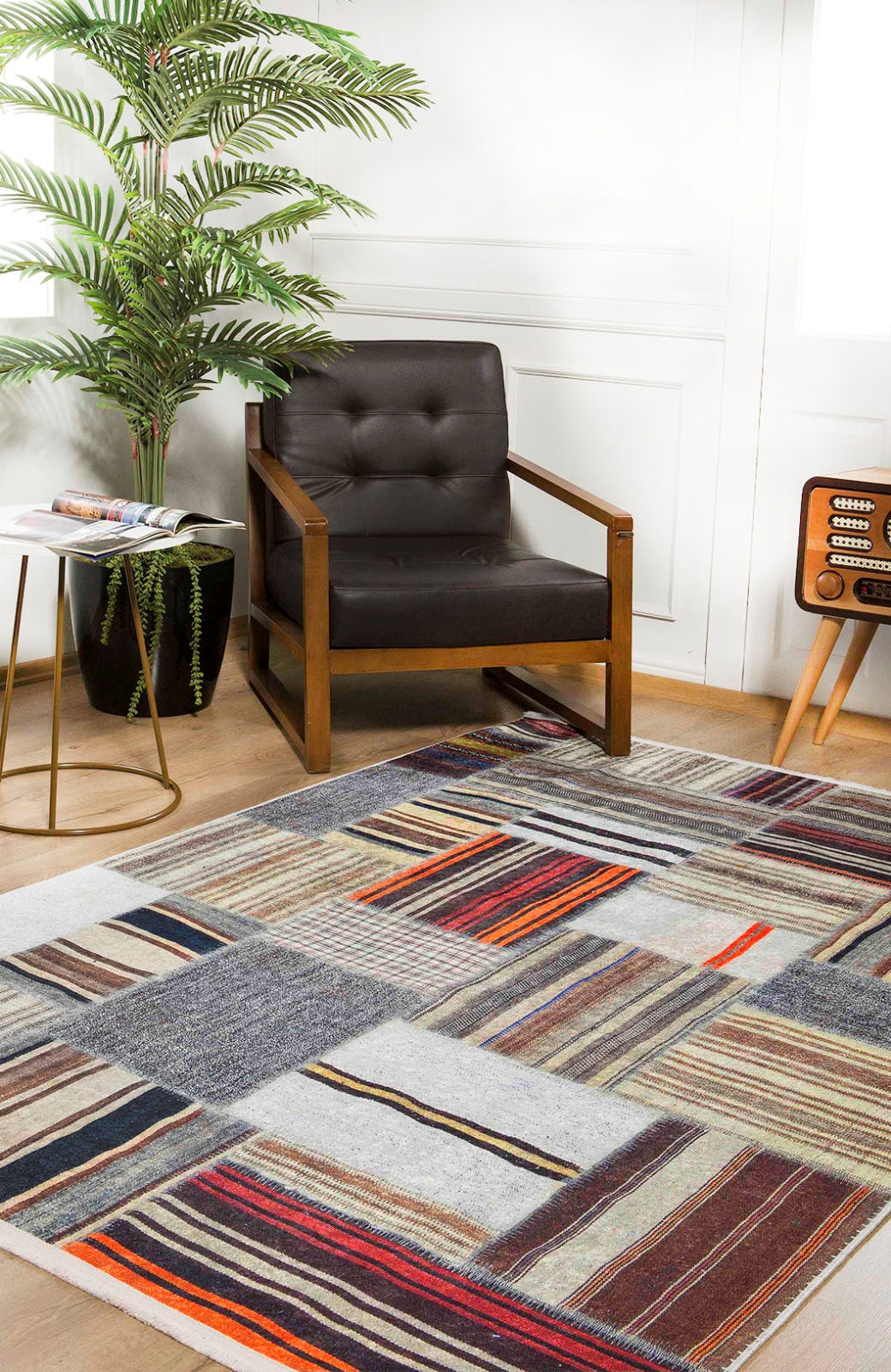 Patchwork Area Rug - Beige Digital Print Rug With Non Slip, Antibacterial Design