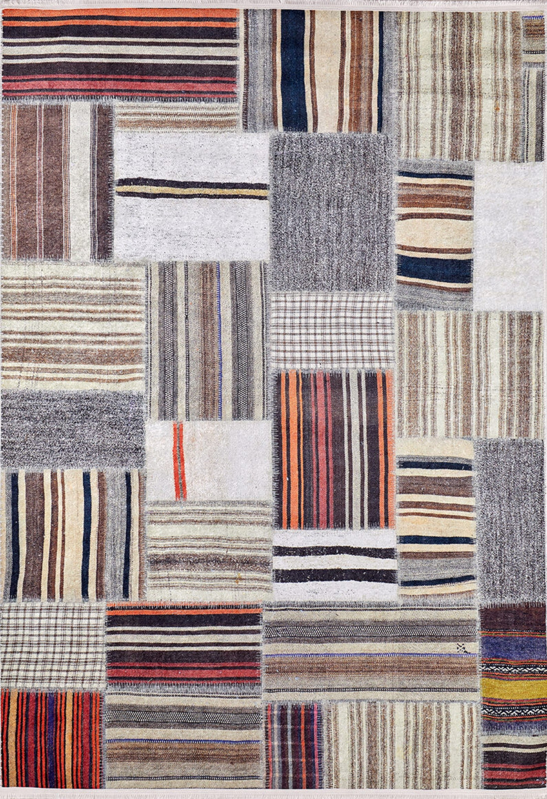 Patchwork Area Rug - Beige Digital Print Rug With Non Slip, Antibacterial Design